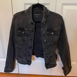 Aeropostale Women's Dark Gray/Black Cropped Denim Jacket